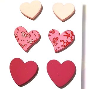 3 Piece Heart Design Earrings Acrylic Love Heart Designs Valentine's